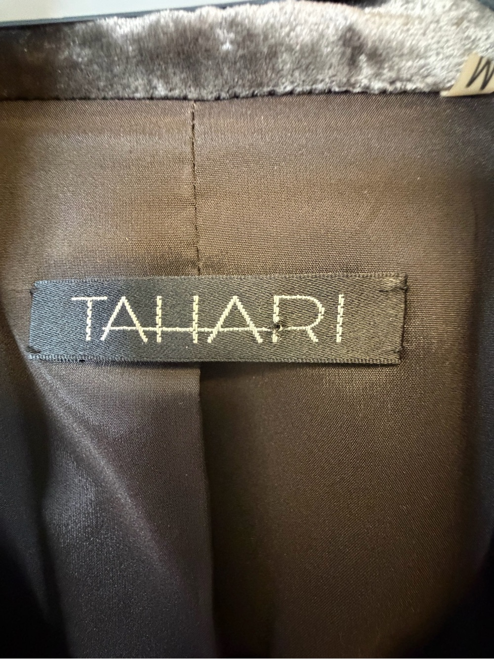 TAHARI Dark Mocha Brown Silk Blend Crushed Velvet Blazer Women’s Size Medium - Picture 4 of 13